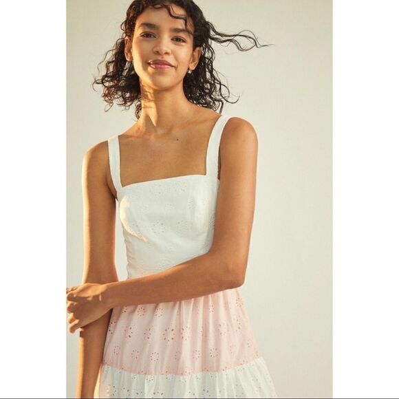 NEW Anthropologie Hutch Alston Colorbloacked Eyelet Tiered Maxi Dress Size 14 - Picture 3 of 7